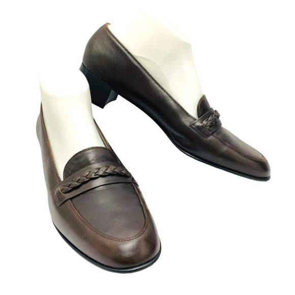 Stuart Weitzman Women's Braided Detail Brown Stacked Heel Slip-On Loafers 9.5 - Picture 1 of 10